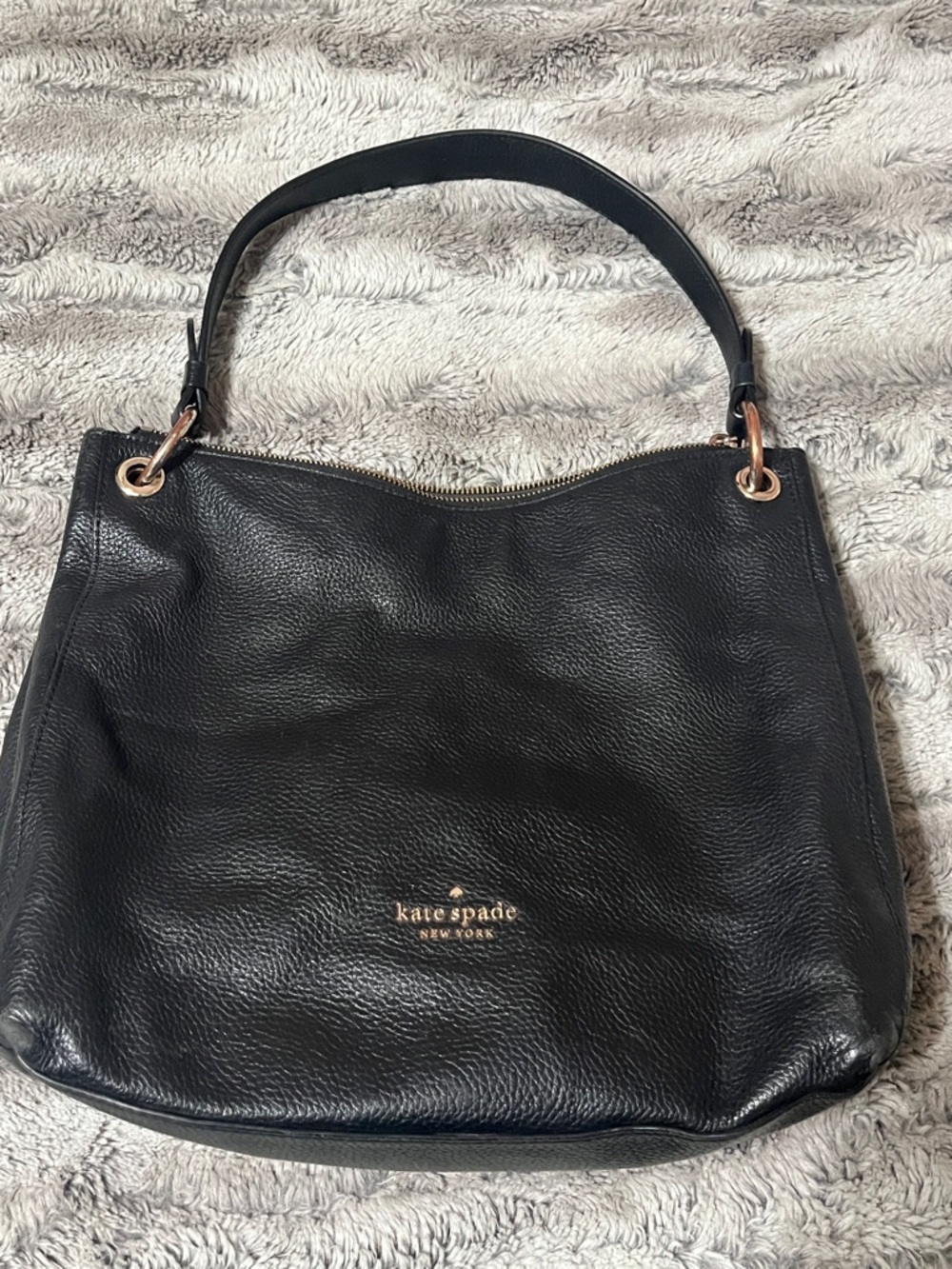 kate spade Black Leather Shoulder Hobo with Gold Hardware
